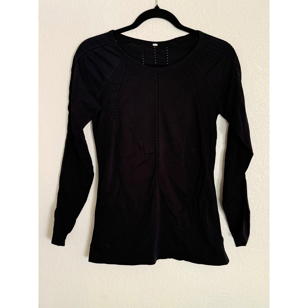 Athleta Foothills Long Sleeve Top Black Seamless Pointelle Mesh Ventilated Sz M